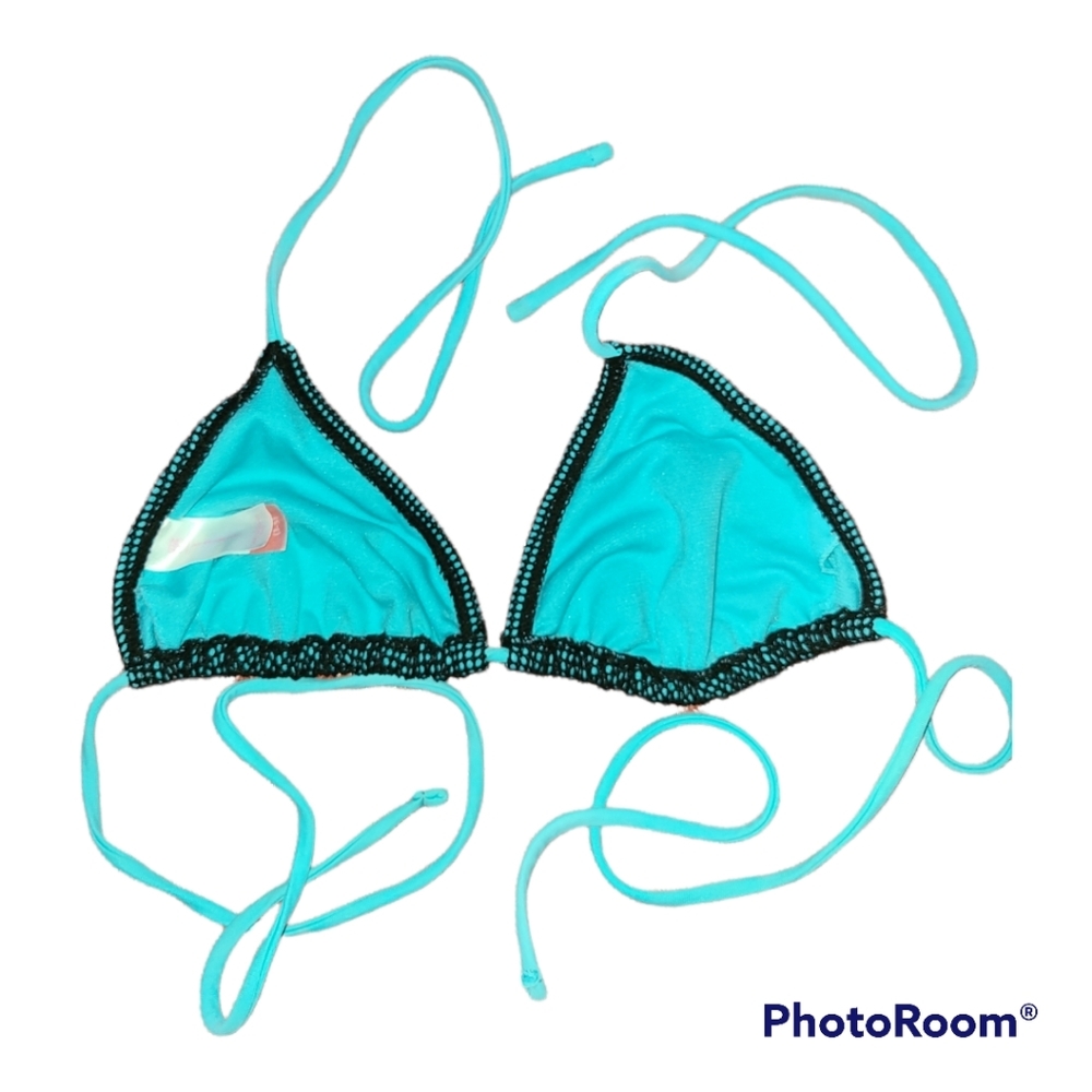6️⃣2️⃣Black Mesh over Teal Triangle Bikini Top Sz 3-5 Juniors - Picture 4 of 5